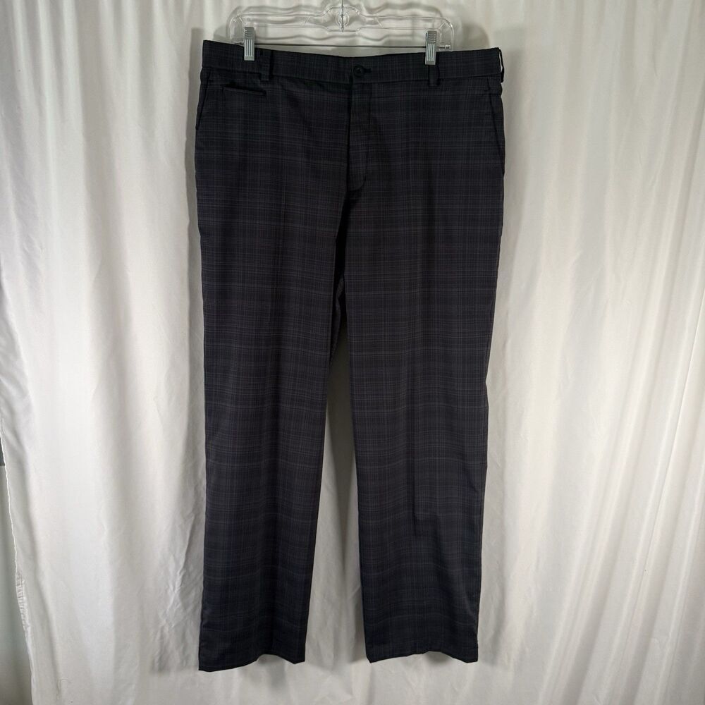 Nike Golf Pants Men's 36x32 Black Plaid Flat Front Slash Pockets Button Zip